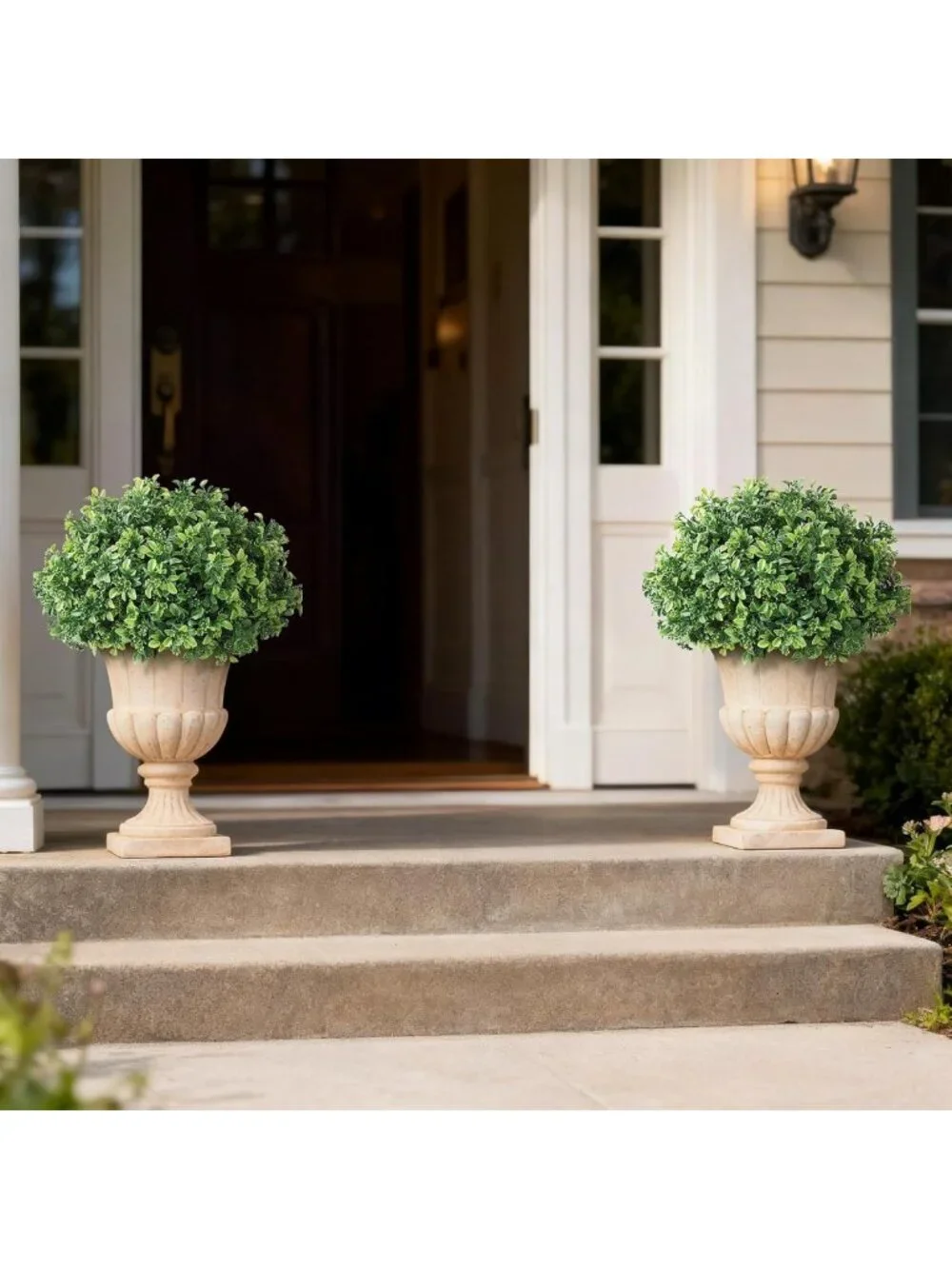 Set of 2 Green Artificial Boxwood Topiary Balls for Front Door Decor